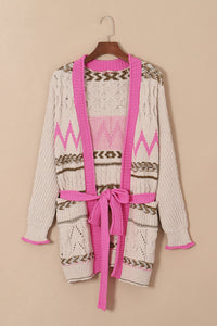 Savannah Contrast Tied Open Front Cardigan