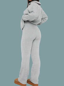 Quarter Zip Long Sleeve Top and Pants Set