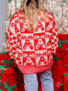 Candy Cane Contrast Round Neck Sweater