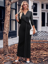 Load image into Gallery viewer, Slit Twisted Surplice Long Sleeve Dress