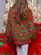 Load image into Gallery viewer, Candy Cane Contrast Round Neck Sweater