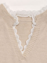 Load image into Gallery viewer, Perfee Lace Detail Notched Long Sleeve Sweater