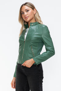 Kelly Faux Leather Zip Up Drawstring Hooded Jacket