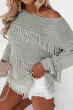 Load image into Gallery viewer, Fringe Boat Neck Long Sleeve Sweater