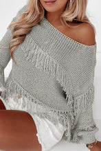 Load image into Gallery viewer, Fringe Boat Neck Long Sleeve Sweater