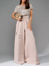 Load image into Gallery viewer, Full Size Sequin Round Neck Short Sleeve Wide Leg Jumpsuit