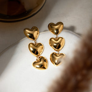 18K Gold-plated Tri-Heart Earrings