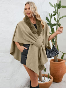 Under the Lights Fuzzy Trim Open Front Poncho