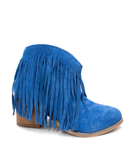 Load image into Gallery viewer, Amos Fringe Ankle Bootie in Blue Suede