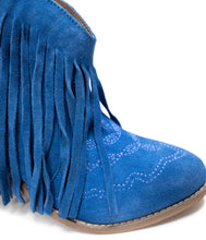 Load image into Gallery viewer, Amos Fringe Ankle Bootie in Blue Suede