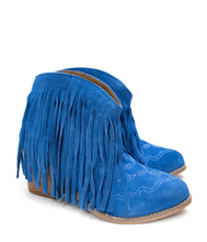 Load image into Gallery viewer, Amos Fringe Ankle Bootie in Blue Suede