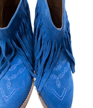 Load image into Gallery viewer, Amos Fringe Ankle Bootie in Blue Suede