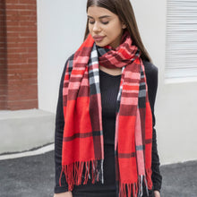 Load image into Gallery viewer, Cut From the Same Cloth Plaid blanket scarf with tassel