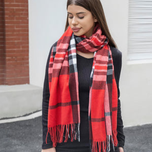 Cut From the Same Cloth Plaid blanket scarf with tassel