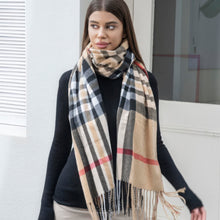 Load image into Gallery viewer, Cut From the Same Cloth Plaid blanket scarf with tassel