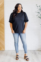 Load image into Gallery viewer, Diamonds and Pearls Puff Sleeve Top in Black