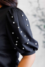 Load image into Gallery viewer, Diamonds and Pearls Puff Sleeve Top in Black