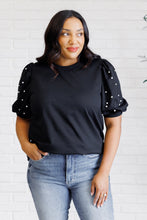 Load image into Gallery viewer, Diamonds and Pearls Puff Sleeve Top in Black