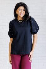 Load image into Gallery viewer, Diamonds and Pearls Puff Sleeve Top in Black