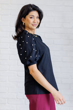 Load image into Gallery viewer, Diamonds and Pearls Puff Sleeve Top in Black