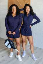 Load image into Gallery viewer, Getting Out Long Sleeve Hoodie Romper in Navy