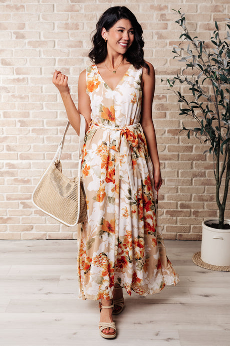 Count Your Blessings V-Neck Floral Dress in Orange