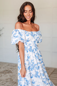 On Cloud 9 Square Neck Floral Dress in Blue