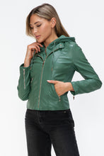 Load image into Gallery viewer, Kelly Faux Leather Zip Up Drawstring Hooded Jacket