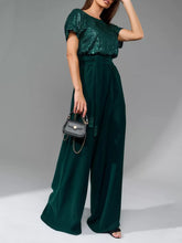 Load image into Gallery viewer, Full Size Sequin Round Neck Short Sleeve Wide Leg Jumpsuit