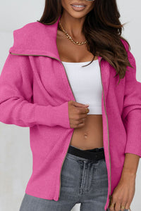 Justiana Zip Up Flared Collar Cardigan