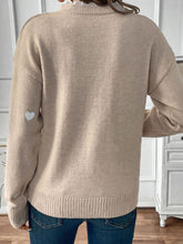 Load image into Gallery viewer, Perfee Lace Detail Notched Long Sleeve Sweater