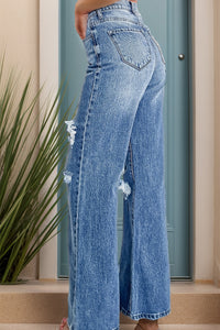 CRE8ED2LUV'S Distressed High Waist Bootcut Jeans