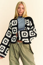 Load image into Gallery viewer, Davi &amp; Dani Full Size Two Tone Flower Square Crochet Open Front Cardigan