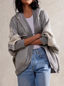 Jackie Exposed Seam Open Front Batwing Sleeve Hooded Cardigan