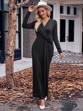 Load image into Gallery viewer, Slit Twisted Surplice Long Sleeve Dress