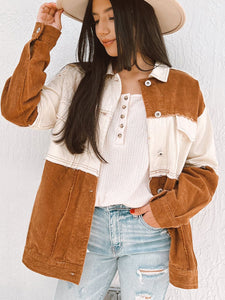 Emily Raw Hem Color Block Button Up Jacket