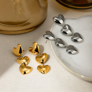 18K Gold-plated Tri-Heart Earrings