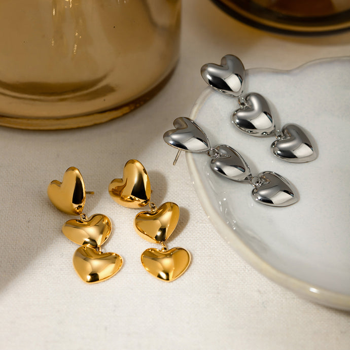 18K Gold-plated Tri-Heart Earrings