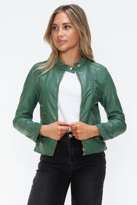 Kelly Faux Leather Zip Up Drawstring Hooded Jacket