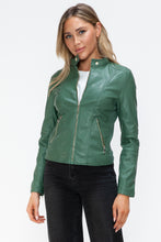 Load image into Gallery viewer, Kelly Faux Leather Zip Up Drawstring Hooded Jacket