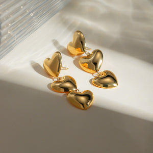 18K Gold-plated Tri-Heart Earrings