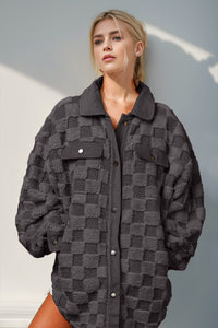 Effortlessly Chic Button Up Fuzzy Checkered Shacket