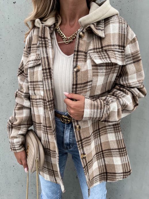 Charlie Plaid Button Up Jacket with Removable Hood