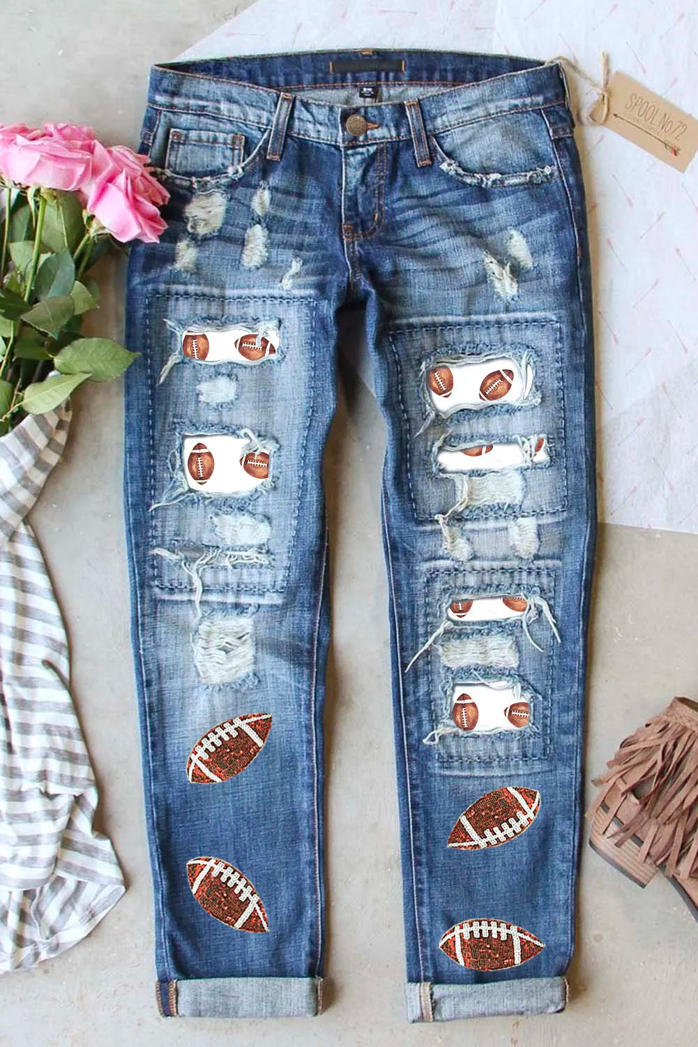 GAME CHANGER Distressed Football Jeans