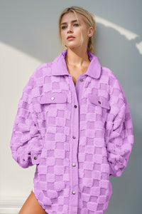 Effortlessly Chic Button Up Fuzzy Checkered Shacket