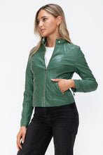 Load image into Gallery viewer, Kelly Faux Leather Zip Up Drawstring Hooded Jacket