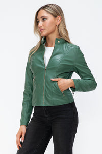 Kelly Faux Leather Zip Up Drawstring Hooded Jacket