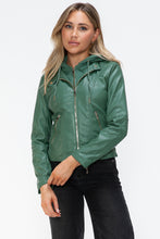 Load image into Gallery viewer, Kelly Faux Leather Zip Up Drawstring Hooded Jacket