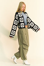 Load image into Gallery viewer, Davi &amp; Dani Full Size Two Tone Flower Square Crochet Open Front Cardigan