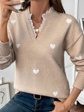 Load image into Gallery viewer, Perfee Lace Detail Notched Long Sleeve Sweater